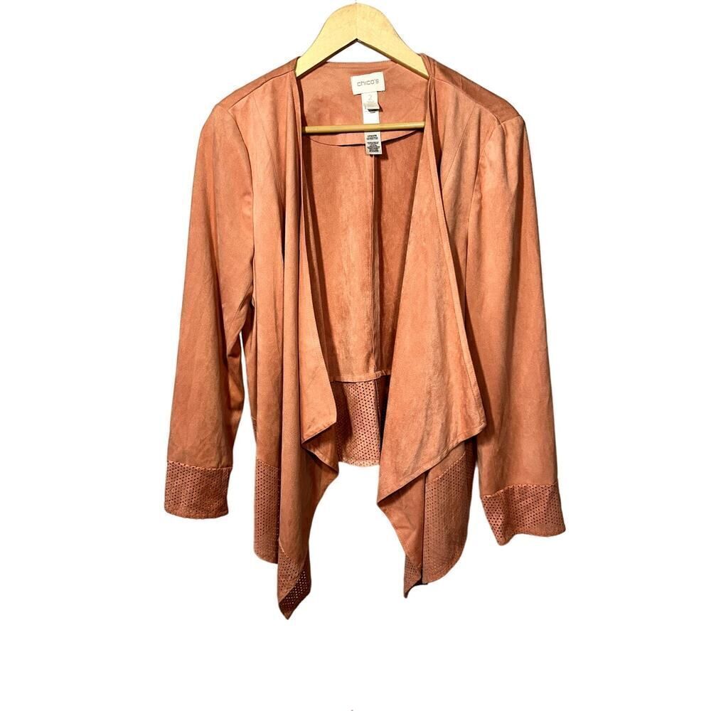 CHICO'S Vegan Suede Open Front Butterfly Sleeve Western Jacket Orange 2/L/12